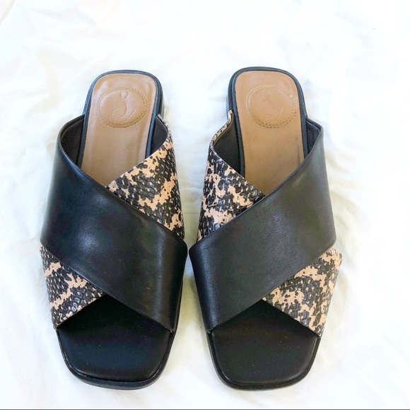 SAM EDELMAN | IDINA LEATHER BLACK SESAME SLIDE SANDAL SIZE 6 FAUX SNAKESKIN - Picture 2 of 9